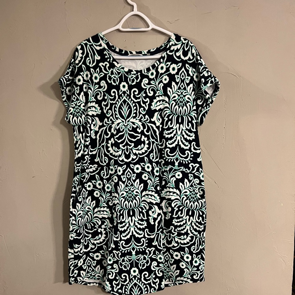 Soft Surroundings Navy and Green Floral Top